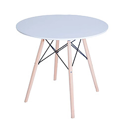 Pegane Table d'appoint ronde table de salle à manger blanche avec pieds en bois naturel coloris Blanc - Diamètre 60 x Hauteur 70 cm