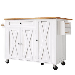 STILVORA Îlot de cuisine MDF Blanc plateau rabattable & 3 portes avec étagères 99x70x90 cm