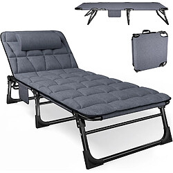 Vendos85 Chaise longue de jardin pliable 5 positions avec coussin
