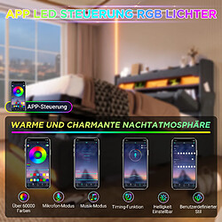 Acheter Blossom Paris Lit capitonné simple 90*200, tête avec rangement, USB et Type-C, LED 360° autour tête et pied, rangement hydraulique, gris, lin