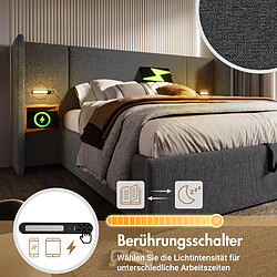 Avis Blossom Paris Lit capitonné double 180×200 avec table de chevet, lampe de lecture et USB Type-C, ensemble lit avec rangement, cadre avec lattes bois et métal, gris, lin