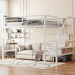 Blossom Paris Lit superposé, 140*200cm, plateaux, échelle de rangement, espace libre sous le lit pour se déguiser, barrière, sans matelas, blanc