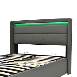 Blossom Paris Lit hydraulique avec rangement et bande LED, double cadre lit capitonné 160x200cm, lit fonctionnel, gris pas cher