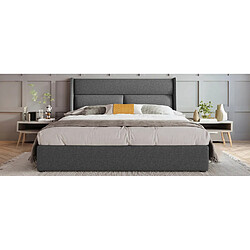 Avis STILVORA Lit coffre rembourré en lin gris 180×200 cm avec têtière réglable, sommier à lattes métal