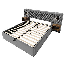 Acheter STILVORA Lit coffre hydraulique 160×200 cm en velours gris avec chevets intégrés, liseuses et USB/Type-C