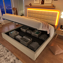 Blossom Paris Lit capitonné avec lattes et rangement double incluant bande LED, cadre 140x200cm, lit fonctionnel avec housse similicuir blanc