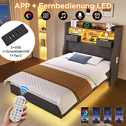 Avis Blossom Paris Lit capitonné 140x200 cm lit flottant avec LED, tête avec station de charge (1 Type-C, 3 USB), double moderne avec tête rangement et lattes, lin, gris