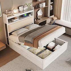 Blossom Paris Cadre de lit 90x200 avec mécanisme hydraulique, USB, tête capitonnée, design rétro bois et métal, couche rangement cachée, simple, moderne, blanc
