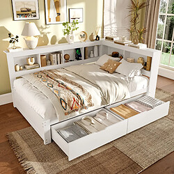 Blossom Paris Daybed, 140 x 200 cm, canapé-lit, lit de jour avec deux tiroirs, avec prise et 2 ports USB, lit avec lattes, panneau de particules, blanc pas cher