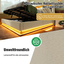 Avis Blossom Paris Lit capitonné double 160x200cm, tête avec rangement, ports USB et Type-C, LED tête et pied, rangement hydraulique, beige, lin