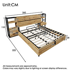 STILVORA Lit coffre 180×200 cm en MDF et métal, tête de lit avec niches, tiroirs et charge USB/Type-C, coloris chêne pas cher