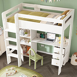 Blossom Paris Lit superposé enfant avec bureau USB-C, armoire et classeur, lit simple avec escalier, rangement, 90×200