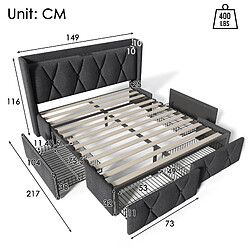 STILVORA Lit rembourré en lin gris avec tiroirs, prises & USB – couchage 140×200 cm pas cher