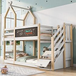 Blossom Paris Lit superposé 90×200, lit enfant design maison arbre avec tableau, rangement et protection, lit superposé pour enfants, 2 lattes, nature et blanc 