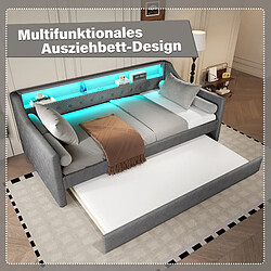Avis Blossom Paris Daybed, 90 x 200cm, canapé-lit, lit de jour avec lattes, avec LED, lit avec lit escamotable, port de charge USB, lin, gris