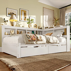 Acheter Blossom Paris Daybed, 140 x 200 cm, canapé-lit, lit de jour avec deux tiroirs, avec prise et 2 ports USB, lit avec lattes, panneau de particules, blanc