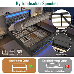Avis Blossom Paris Lit capitonné moderne double 140x200cm, LED, tête avec rangement et USB/Type-C, lit hydraulique avec rangement, gris, velours