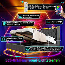 Blossom Paris Lit capitonné double, LED 360°, bouton/App/télécommande, 140*200 cm, lin gris, lit hydraulique, tête avec USB Type-C pas cher