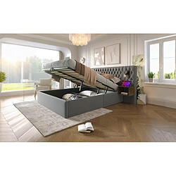 Avis STILVORA Lit coffre hydraulique 160×200 cm en velours gris avec chevets intégrés, liseuses et USB/Type-C