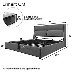 STILVORA Lit coffre rembourré en lin gris 180×200 cm avec têtière réglable, sommier à lattes métal pas cher