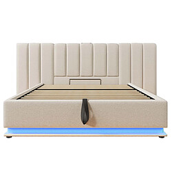 Avis Blossom Paris Lit capitonné 160×200, double avec rangement, App Control LED et USB-C, cadre avec lattes, lin, beige, sans matelas ni table de nuit