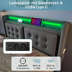Avis Blossom Paris Lit capitonné 180x200, double avec tête LED et USB C et 4 tiroirs, lit avec rangement, lattes bois et cadre métal, capacité 300 kg, gris, coton
