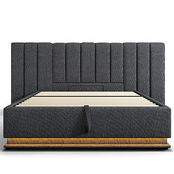 Avis Blossom Paris Lit capitonné 160×200, double avec rangement, App Control LED et USB-C, cadre avec lattes, lin, gris, sans matelas ni table de nuit