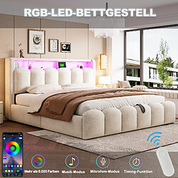 Acheter Blossom Paris Lit capitonné 180x200, fonction rangement hydraulique et tête avec rangement, double, velours, ports USB/Type-C, LED, design pétale, beige
