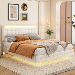Blossom Paris 140*200cm lit plat, LED ambiant, suspension, PU, réglage en hauteur de la tête en trois étapes, blanc