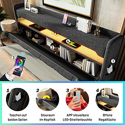 Avis Blossom Paris Lit capitonné simple 90*200, tête avec rangement, USB et Type-C, LED 360° autour tête et pied, rangement hydraulique, gris, lin