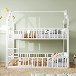 Blossom Paris Lit superposé enfant 90x200, lit double métallique, lit familial, avec escalier, design loft, lit inférieur avec petite porte, blanc
