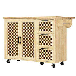 STILVORA Îlot de cuisine MDF Bois naturel motif échiquier rabattable 120x75x92 cm