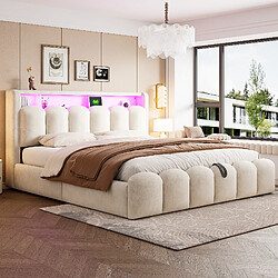 Avis Blossom Paris Lit capitonné 180x200, fonction rangement hydraulique et tête avec rangement, double, velours, ports USB/Type-C, LED, design pétale, beige