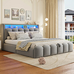 Avis Blossom Paris Lit capitonné 180x200, fonction rangement hydraulique et tête avec rangement, double, velours, ports USB/Type-C, LED, design pétale, gris