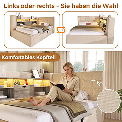 Acheter Blossom Paris Lit capitonné 90x200 cm simple avec LED, rangement hydraulique, tête de lit en L avec rangement, lin beige