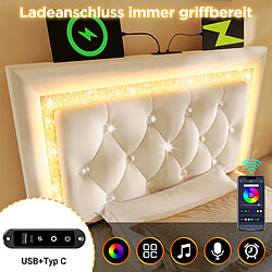 Acheter Blossom Paris Lit capitonné 90x200 cm velours simple avec bande LED diamant tête, USB/Type-C, rangement hydraulique, beige