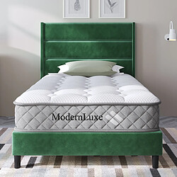 Acheter Blossom Paris Lit capitonné 90 x 200 cm, cadre avec lattes et tête de lit, lit double capitonné, velours vert foncé