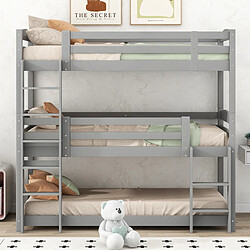 Blossom Paris Lit superposé, 90*200cm, simple taille bois triple lit superposé pour enfants, sans matelas, gris pas cher