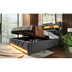 Avis STILVORA Lit rembourré 160×200 cm en lin gris avec LED 360°, tête de lit avec USB/Type-C et coffre hydraulique