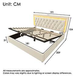 Avis Blossom Paris Lit capitonné double 180x200 cm velours avec bande LED diamant, USB et Type-C, lit hydraulique avec rangement, jeunesse avec lattes, beige