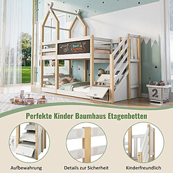 Blossom Paris Lit superposé 90×200, lit enfant design maison arbre avec tableau, rangement et protection, lit superposé pour enfants, 2 lattes, nature et blanc pas cher
