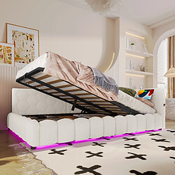 Blossom Paris Daybed, 140*200cm lit de jour, canapé-lit, lit avec lattes, avec bande LED, avec mécanisme hydraulique, port USB, Type-C, matériau confort, simili-fourrure, blanc