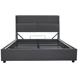 Acheter STILVORA Lit coffre rembourré en lin gris 180×200 cm avec têtière réglable, sommier à lattes métal