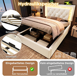 Blossom Paris Lit capitonné 90x200 cm velours simple avec bande LED diamant tête, USB/Type-C, rangement hydraulique, beige pas cher