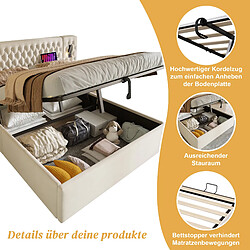 Avis Blossom Paris Ensemble chambre complet, lit capitonné hydraulique avec rangement double 160x200cm avec 2 tables de chevet, tête lumière de lecture USB, beige velours (sans matelas)