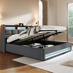 Avis Blossom Paris Lit capitonné avec USB 160x200cm, LED double avec lattes cadre métal, cadre en lin, jeunesse