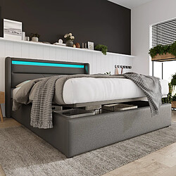 Avis Blossom Paris Lit hydraulique avec rangement et bande LED, double cadre lit capitonné 160x200cm, lit fonctionnel, gris