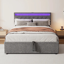 Avis Blossom Paris 140*200 cm lit plat, lit capitonné, lumière ambiante au lit, lit peut être levé et abaissé, prise USB et Type-C au lit, grand rangement, gris