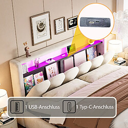 Blossom Paris Lit capitonné 180x200, fonction rangement hydraulique et tête avec rangement, double, velours, ports USB/Type-C, LED, design pétale, beige pas cher