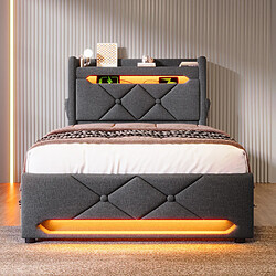 Avis STILVORA Lit rembourré 180×200 cm en lin beige avec LED 360°, tête de lit avec USB/Type-C et coffre hydraulique